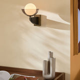 MADE Layla Black Indoor Wall Light in Stained Wood with Opal Glass Lamp Shades