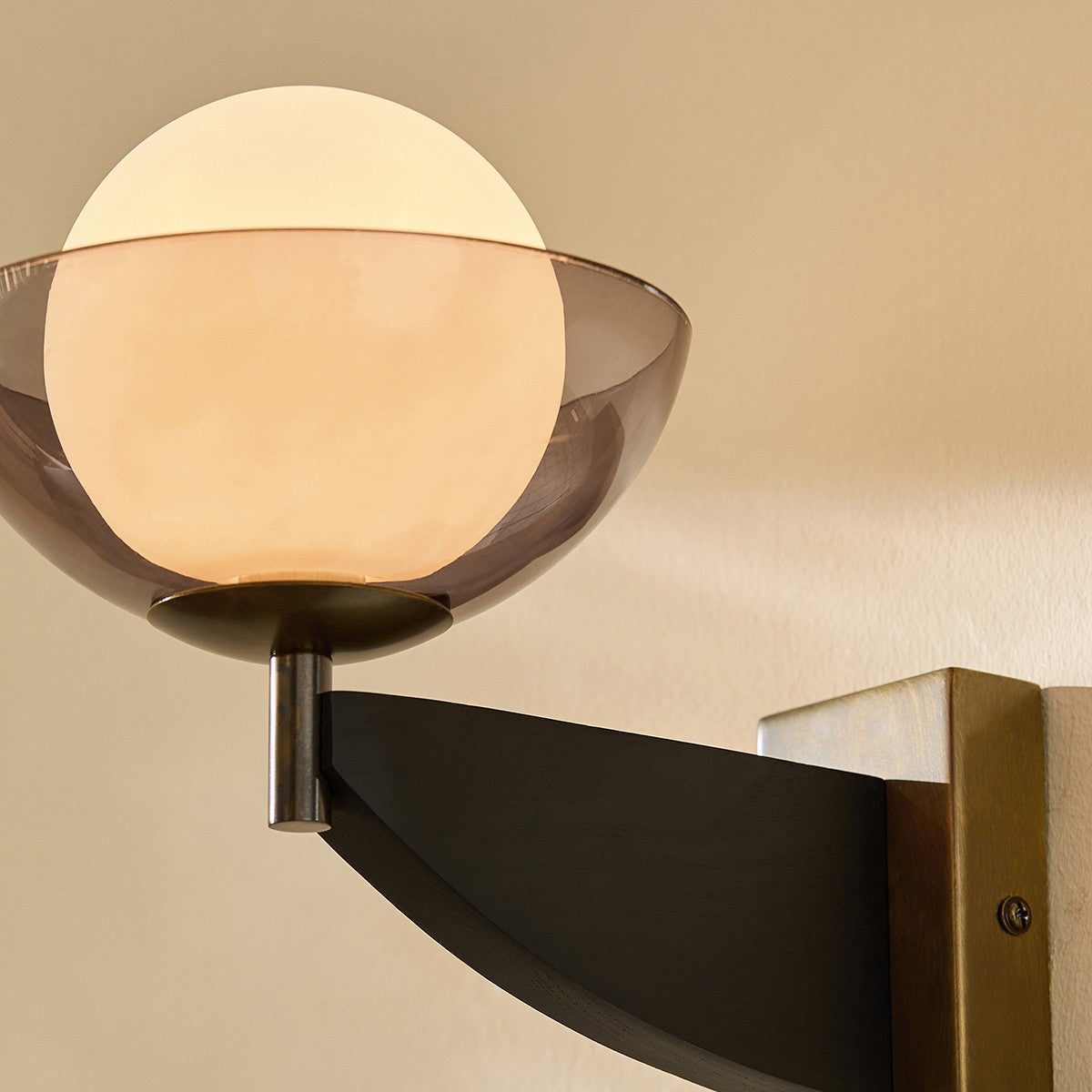 MADE Layla Black Indoor Wall Light in Stained Wood with Opal Glass Lamp Shades