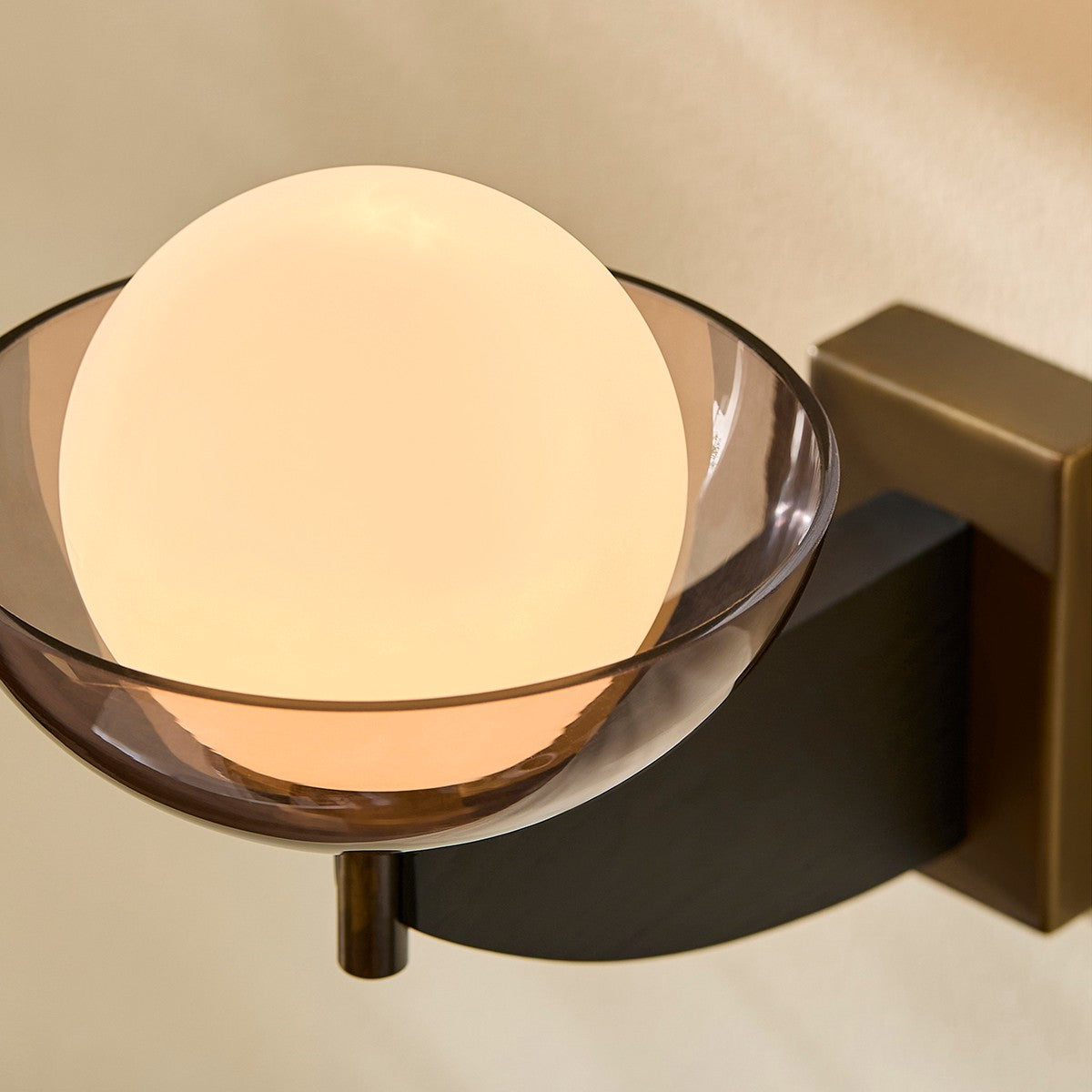 MADE Layla Black Indoor Wall Light in Stained Wood with Opal Glass Lamp Shades