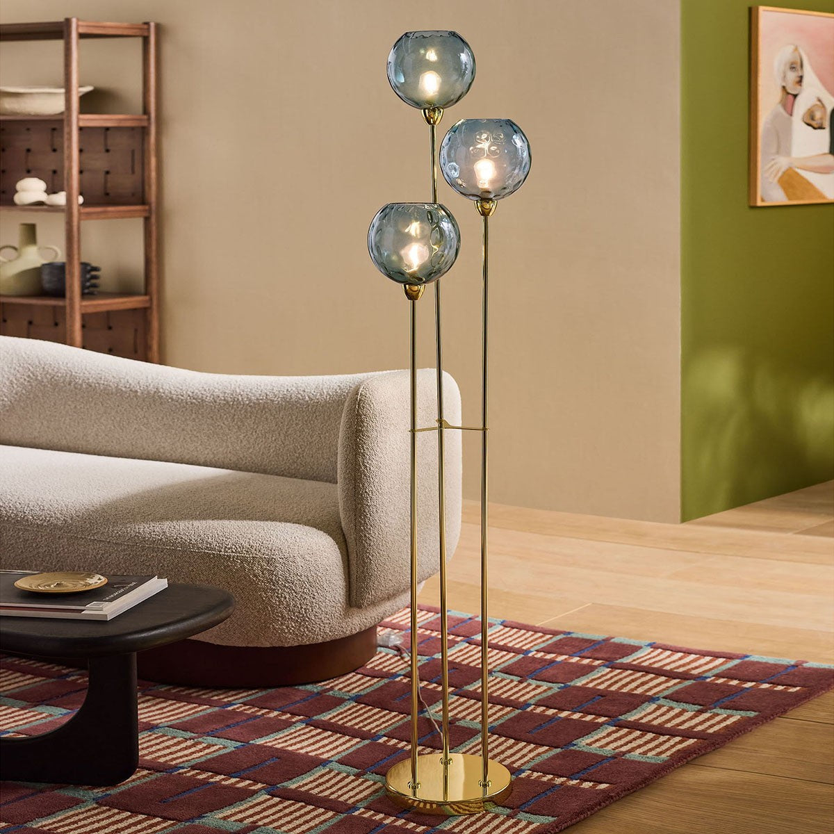 Polished Brass & Blue Glass