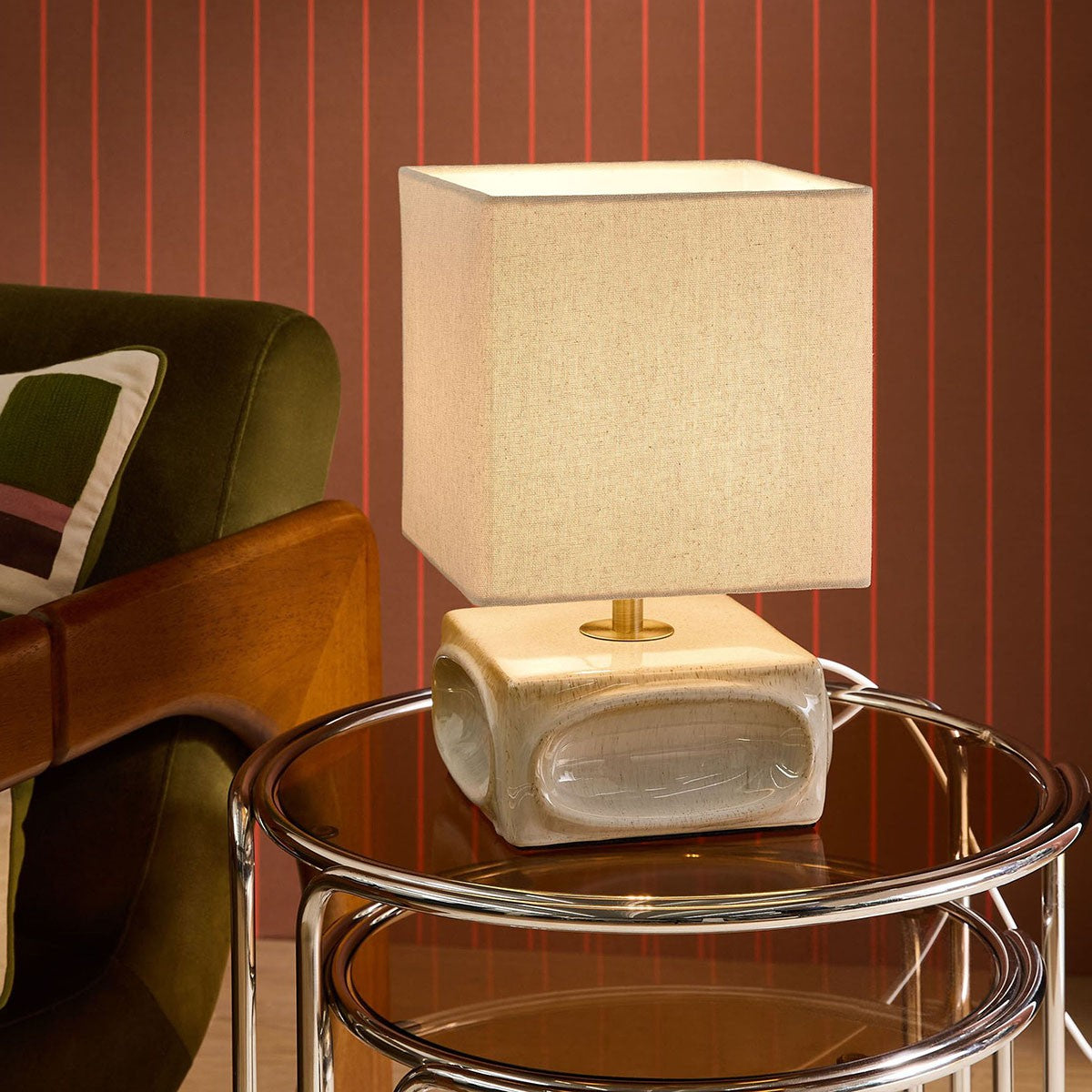 Cream Reactive Glaze & Natural Faux Linen