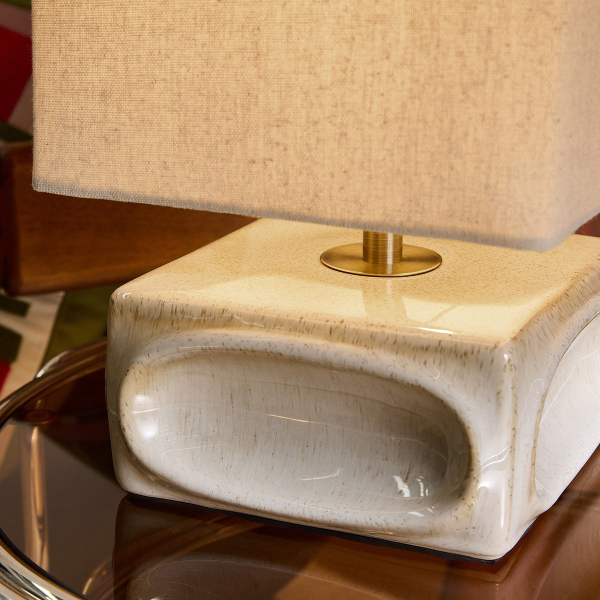 Cream Reactive Glaze & Natural Faux Linen