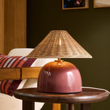 MADE Nora Red Table Lamp with Rattan Lamp Shade