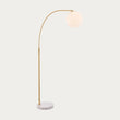 Moon Curved Floor Lamp in Brass, White Marble and Opal