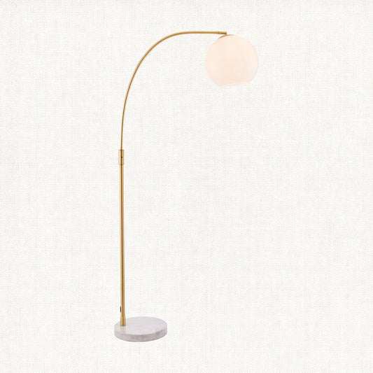 Moon Curved Floor Lamp in Brass, White Marble and Opal