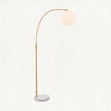 Moon Curved Floor Lamp in Brass, White Marble and Opal