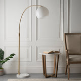 Moon Curved Floor Lamp in Brass, White Marble and Opal