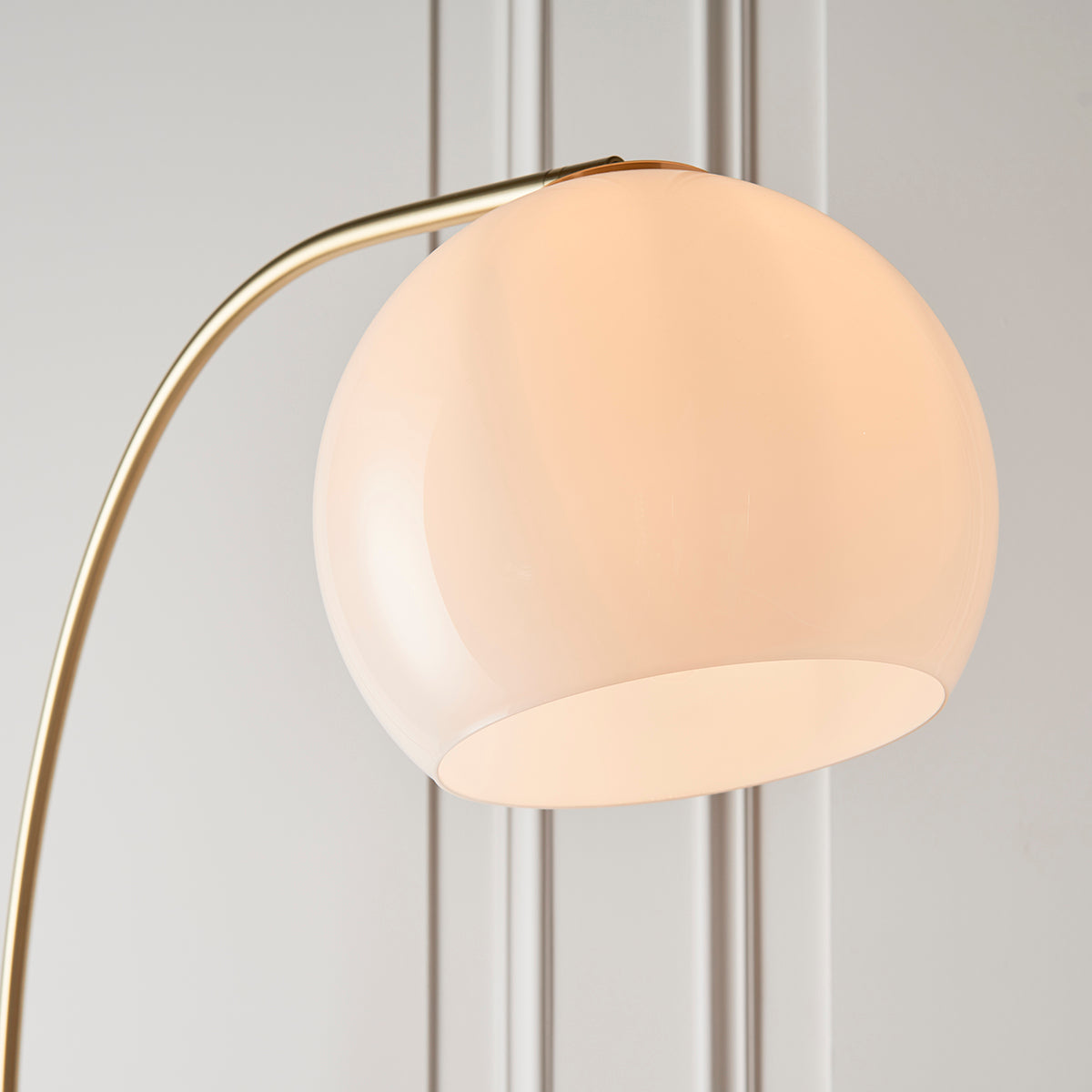 Moon Curved Floor Lamp in Brass, White Marble and Opal
