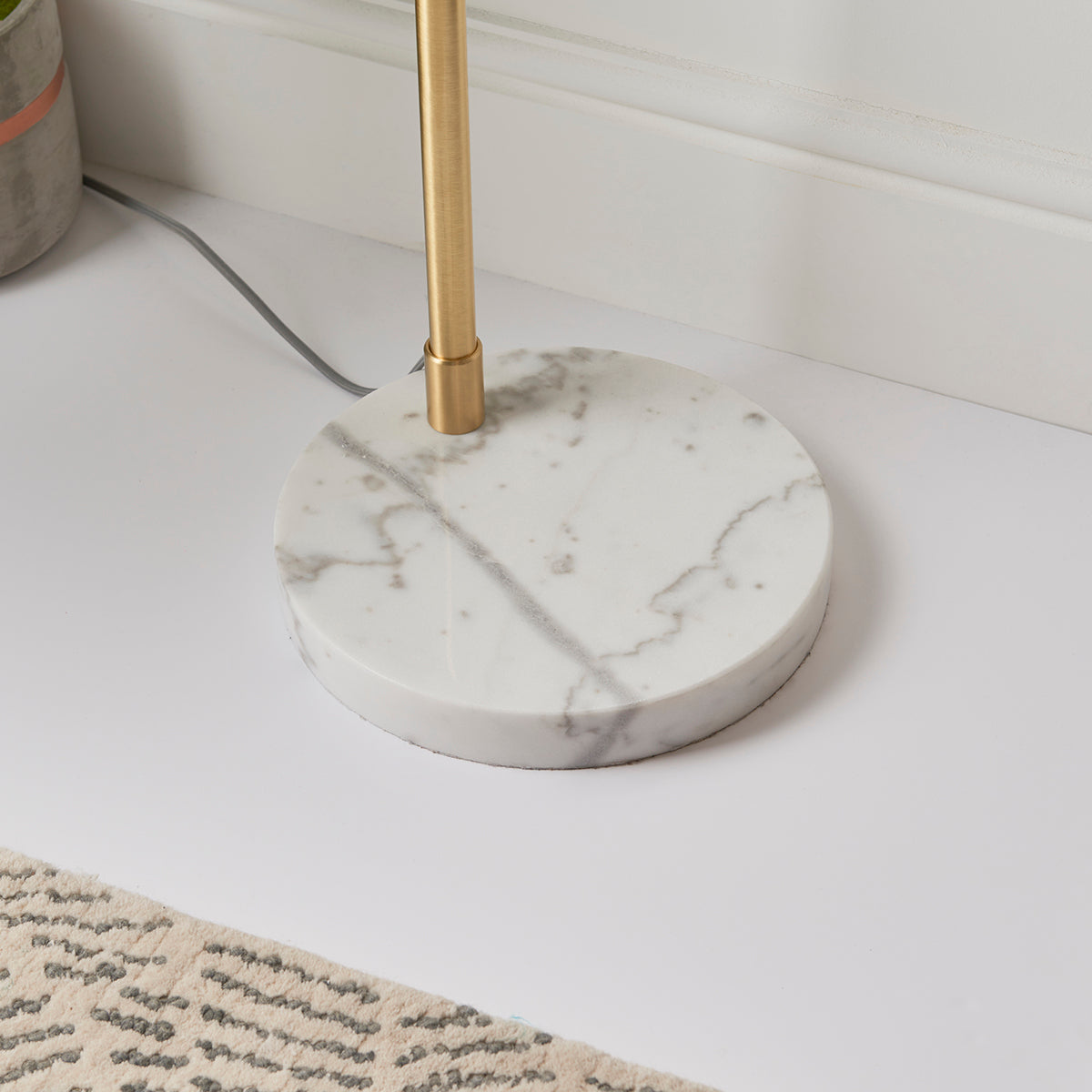 Moon Curved Floor Lamp in Brass, White Marble and Opal