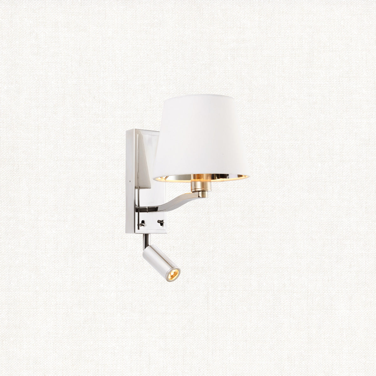 Bright nickel plate & vintage white fabric