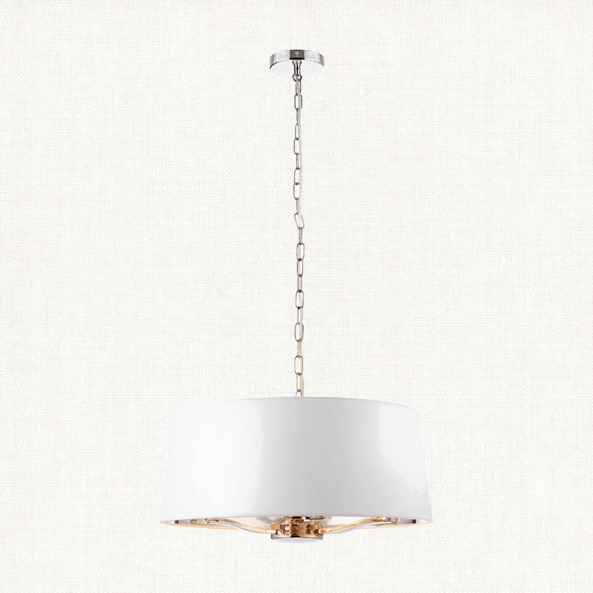 Bright nickel plate & vintage white fabric