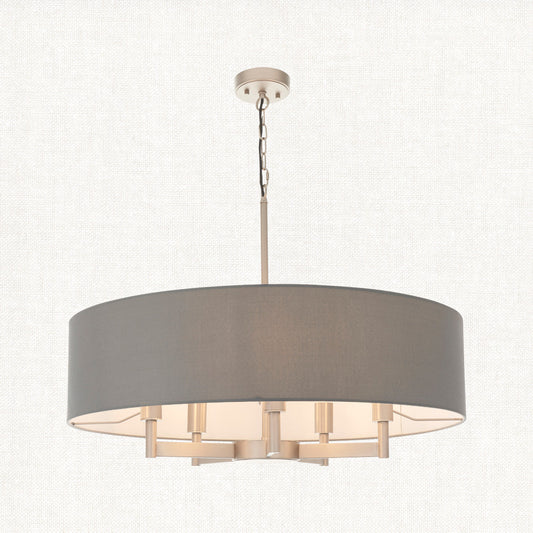 Frida Fabric Shade Chandelier in Grey