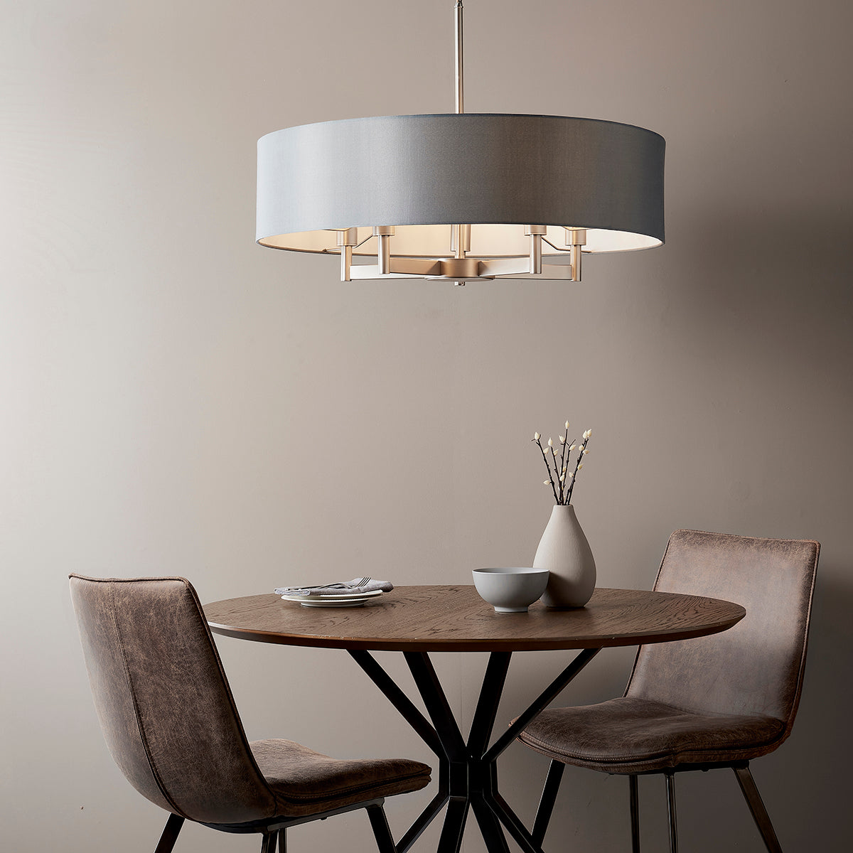 Frida Fabric Shade Chandelier in Grey