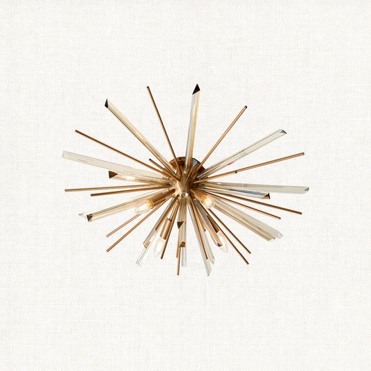 Juno Flush Starburst Ceiling Light in Antique Brass