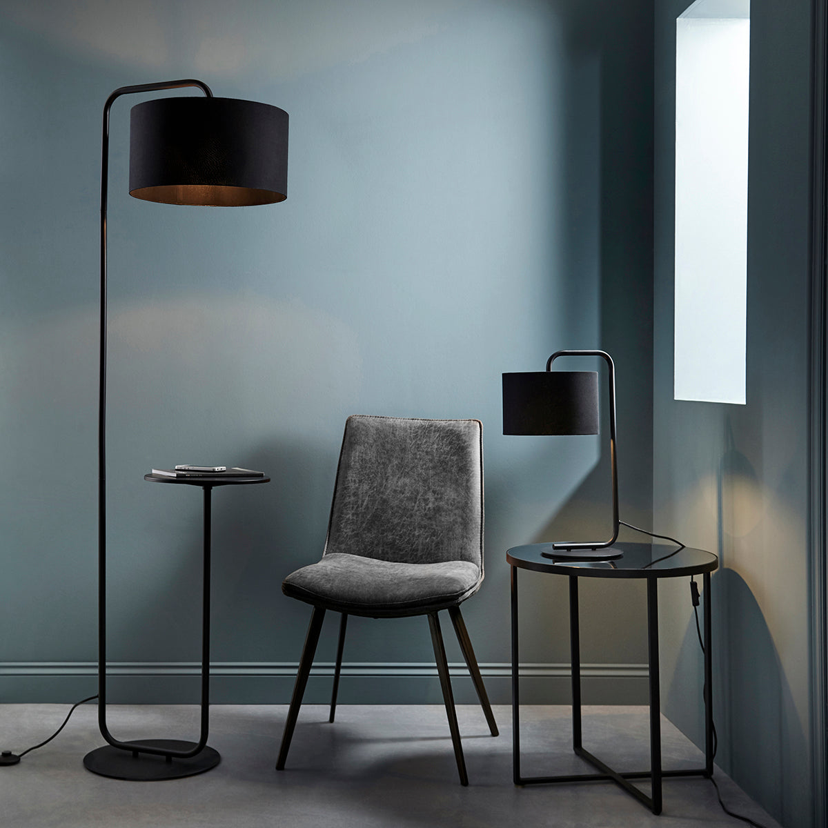 Satin black paint & black fabric