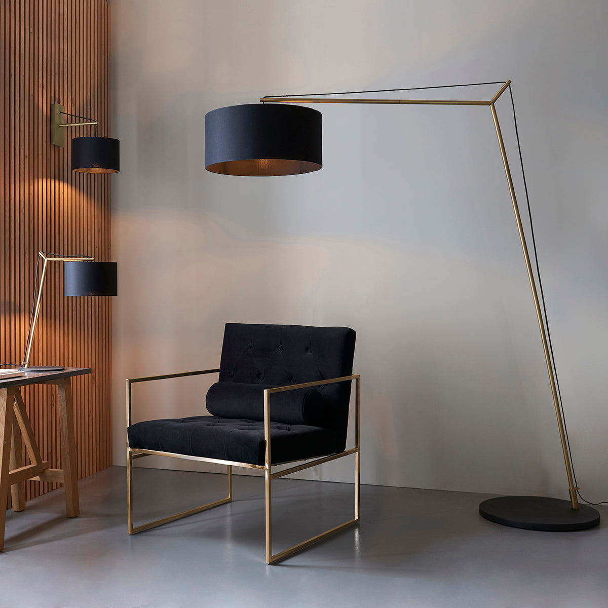 Matt brass plate & black cotton fabric