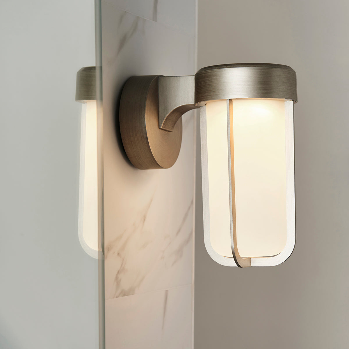 Brushed silver & frosted glass