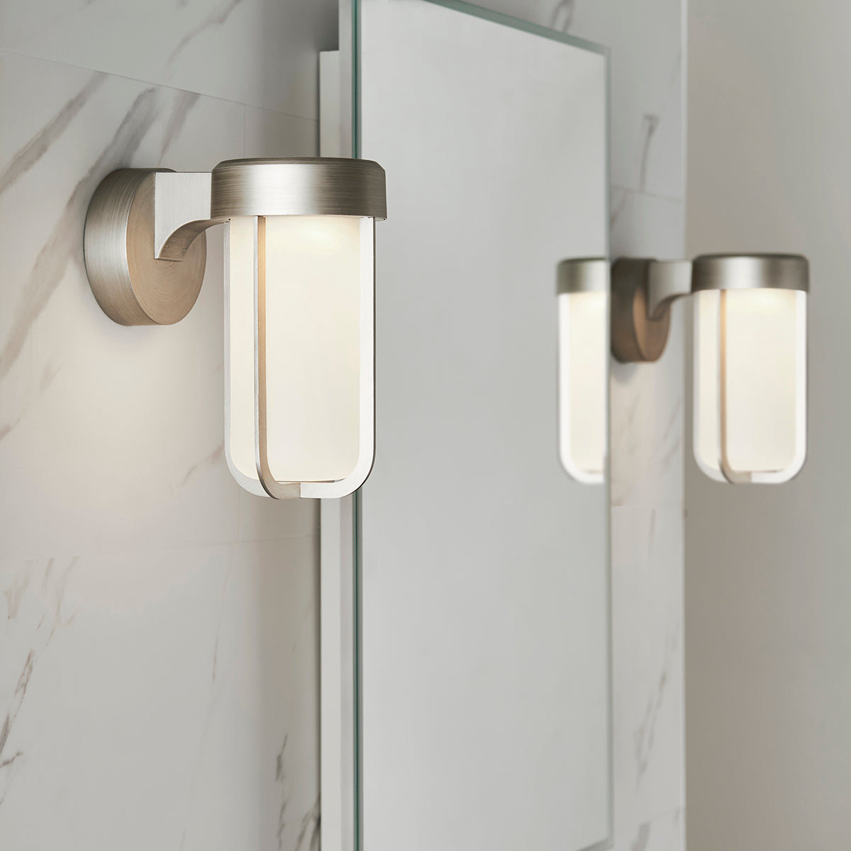 Brushed silver & frosted glass