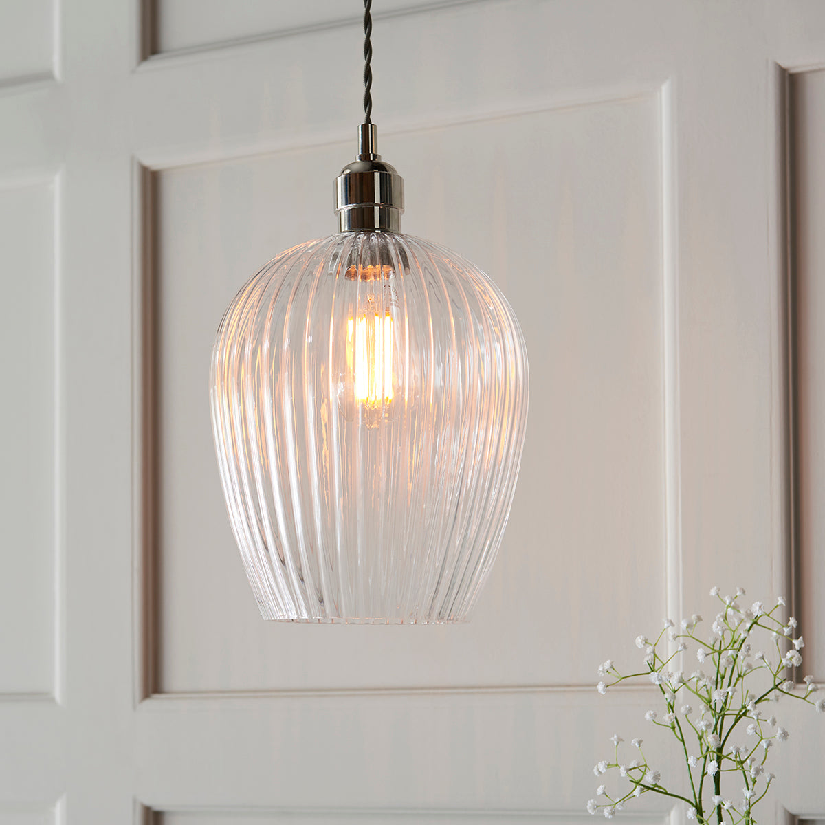 Bright nickel plate & ribbed glass Regular