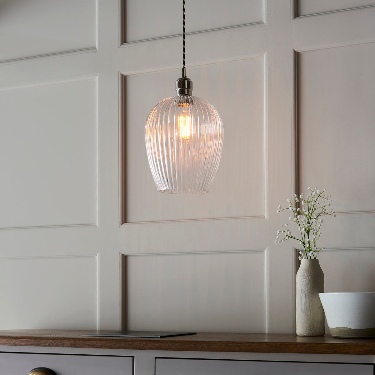 Bright nickel plate & ribbed glass Regular