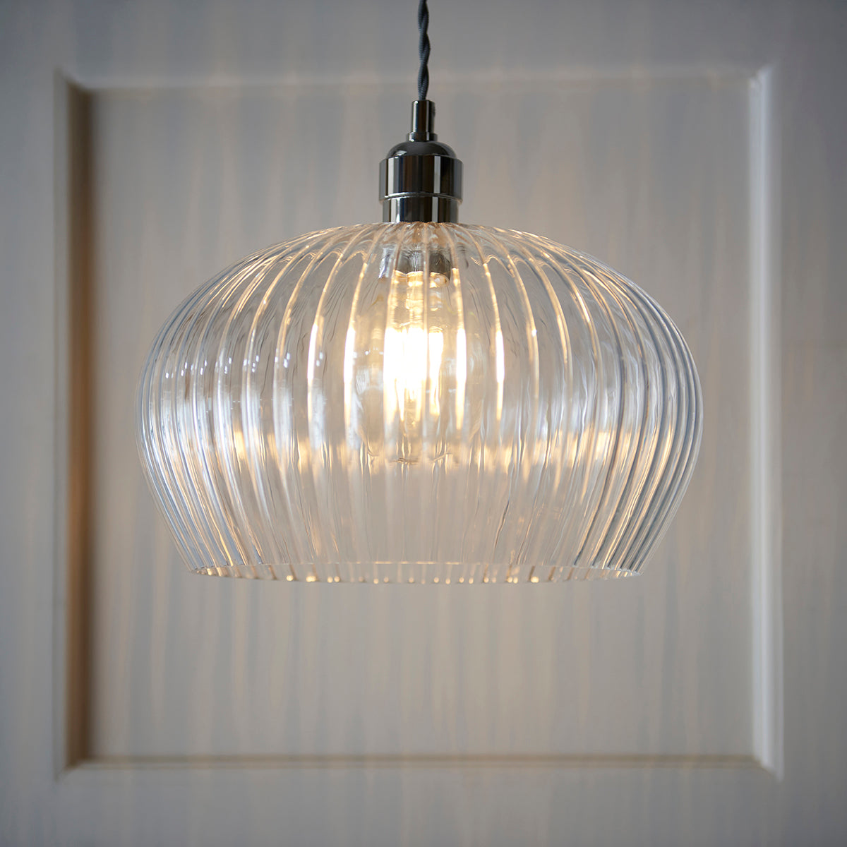 Bright nickel plate & ribbed glass Wide