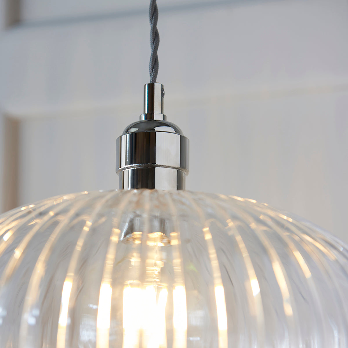 Bright nickel plate & ribbed glass Wide