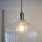 Bright nickel plate & ribbed glass Large