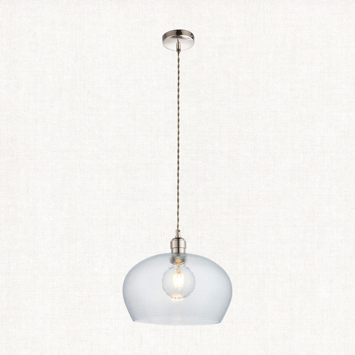 Bright nickel plate & hammered glass Wide
