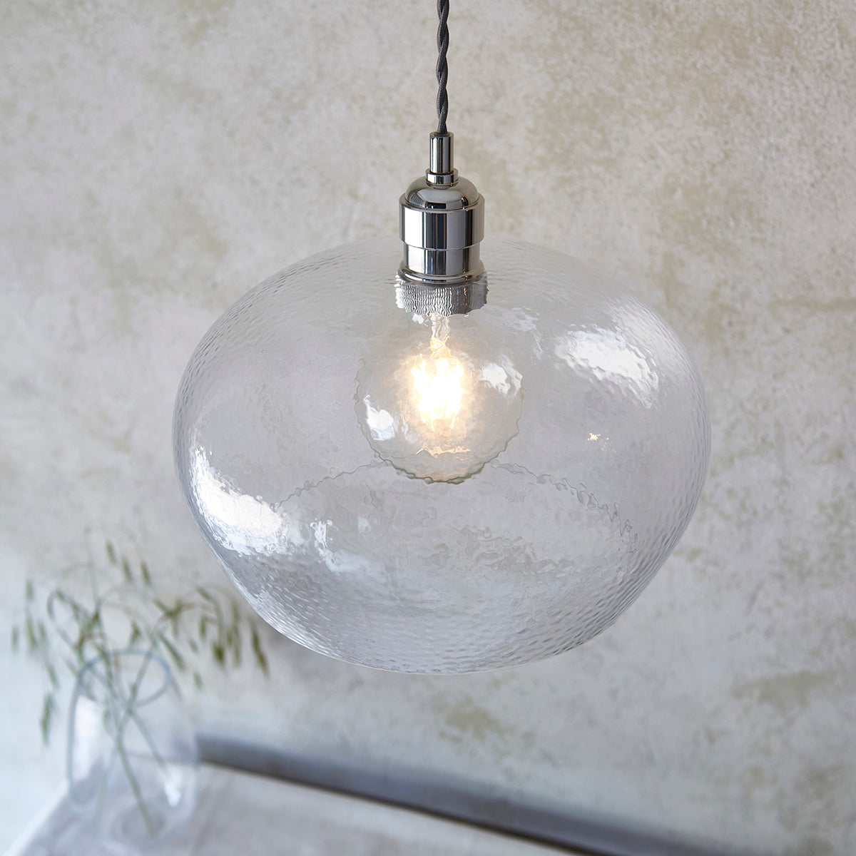 Bright nickel plate & hammered glass Wide