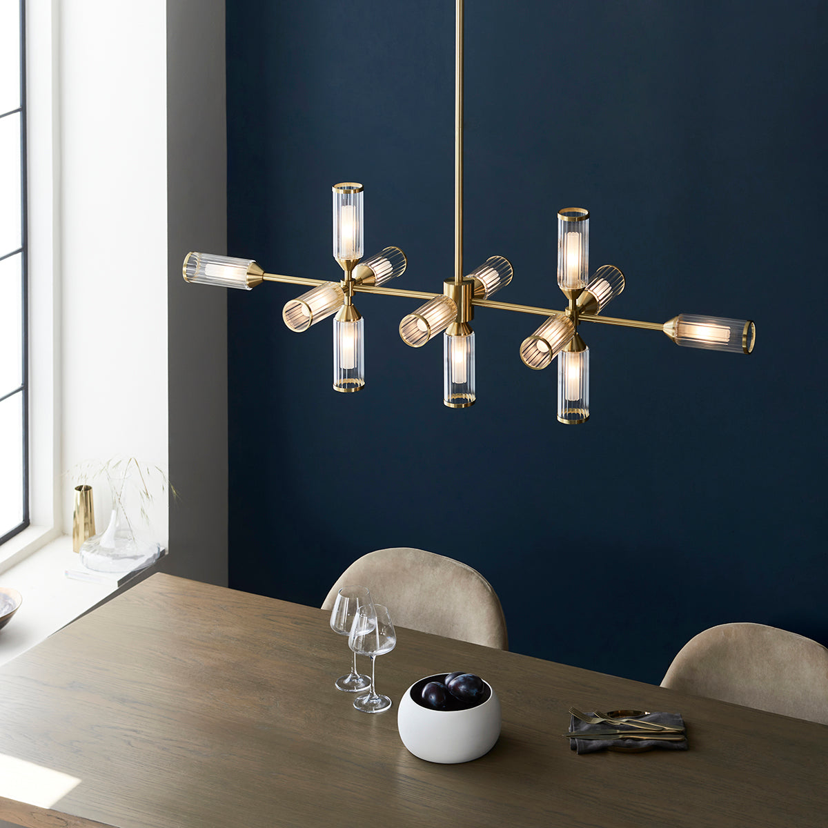 Juliette Extra Large Linear Glass Pendant in Brushed Brass