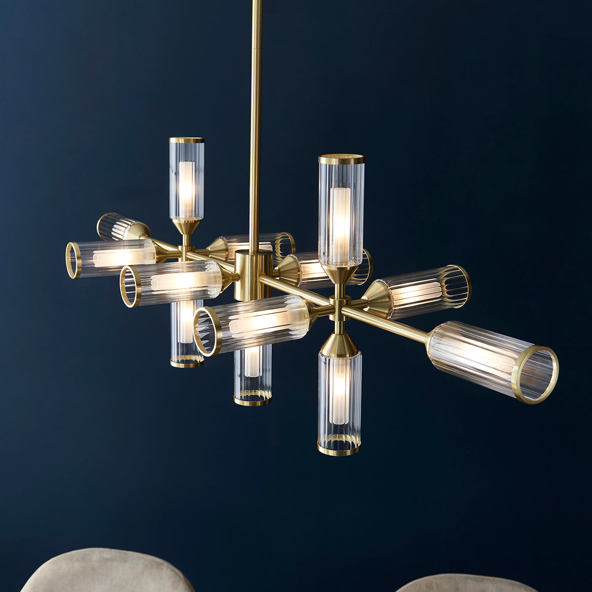Juliette Extra Large Linear Glass Pendant in Brushed Brass