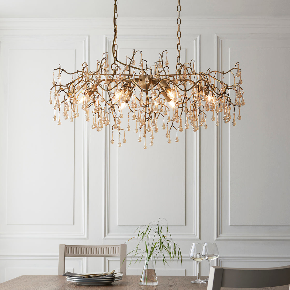 Florence Linear Hanging Chandelier in Gold
