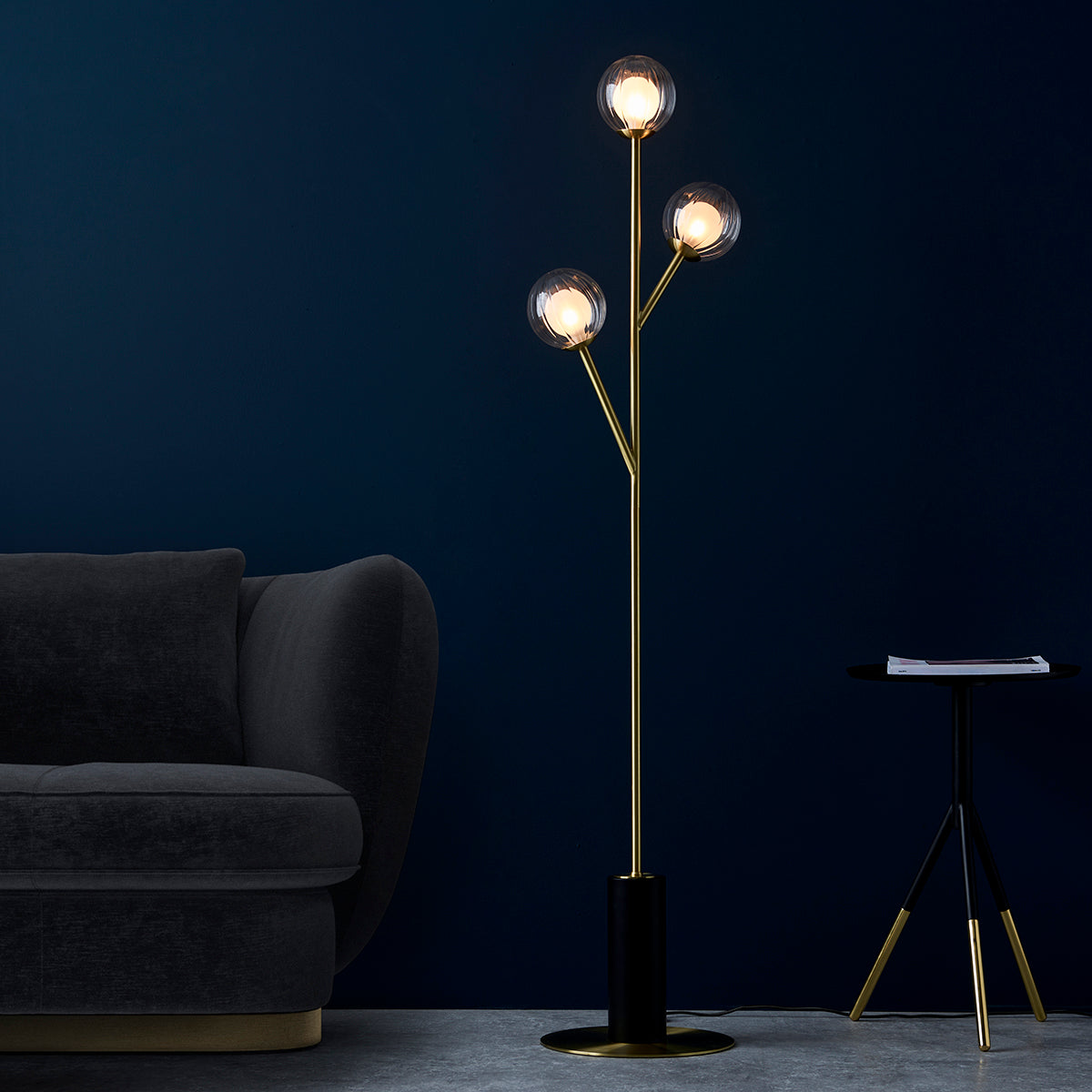 Ariella Frosted Glass Floor Light in Satin Brass