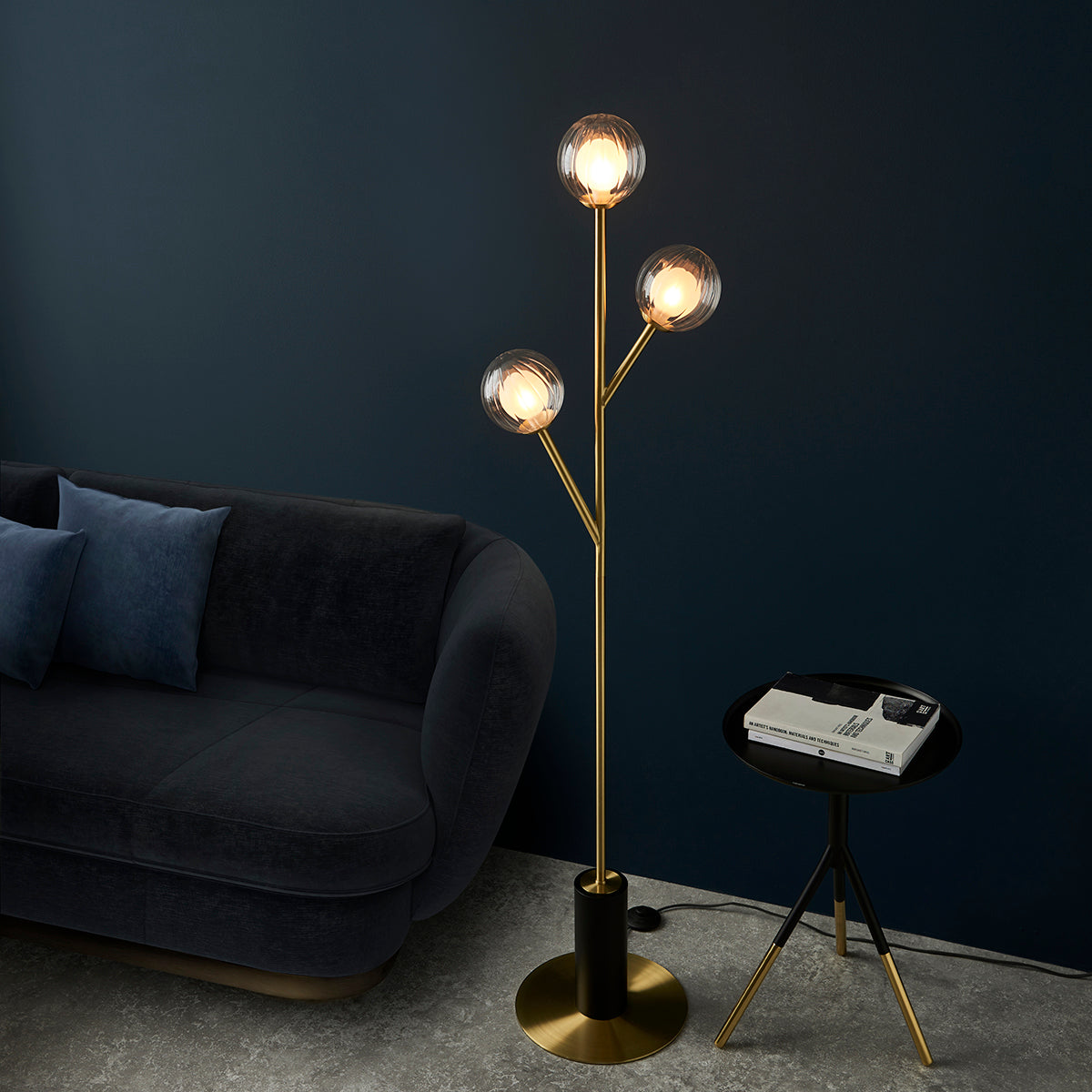 Ariella Frosted Glass Floor Light in Satin Brass
