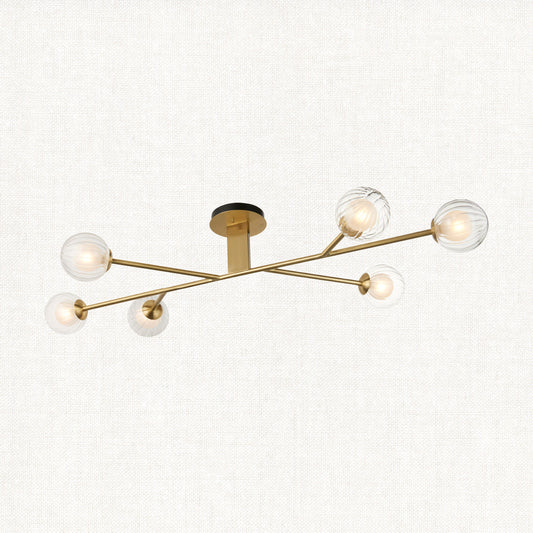 Ariella Frosted Glass Semi Flush Light in Satin Brass