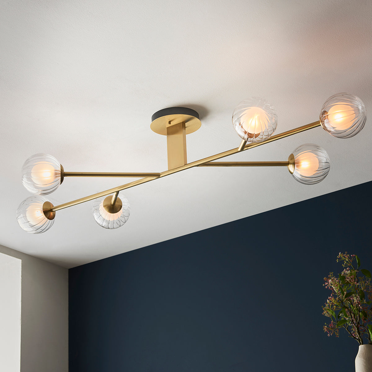 Ariella Frosted Glass Semi Flush Light in Satin Brass