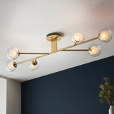 Ariella Frosted Glass Semi Flush Light in Satin Brass