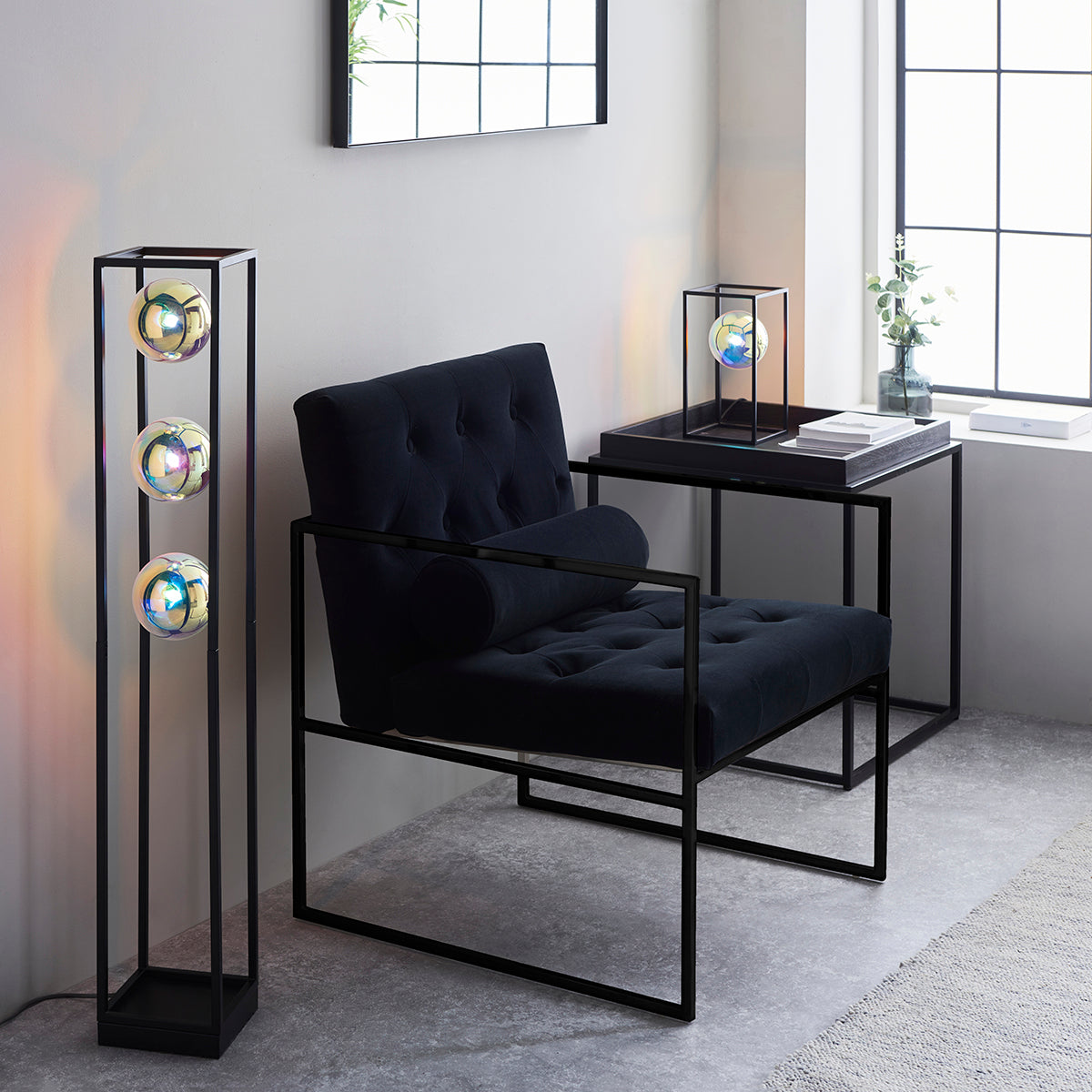 Draven Open Frame Table Light with Iridescent Glass