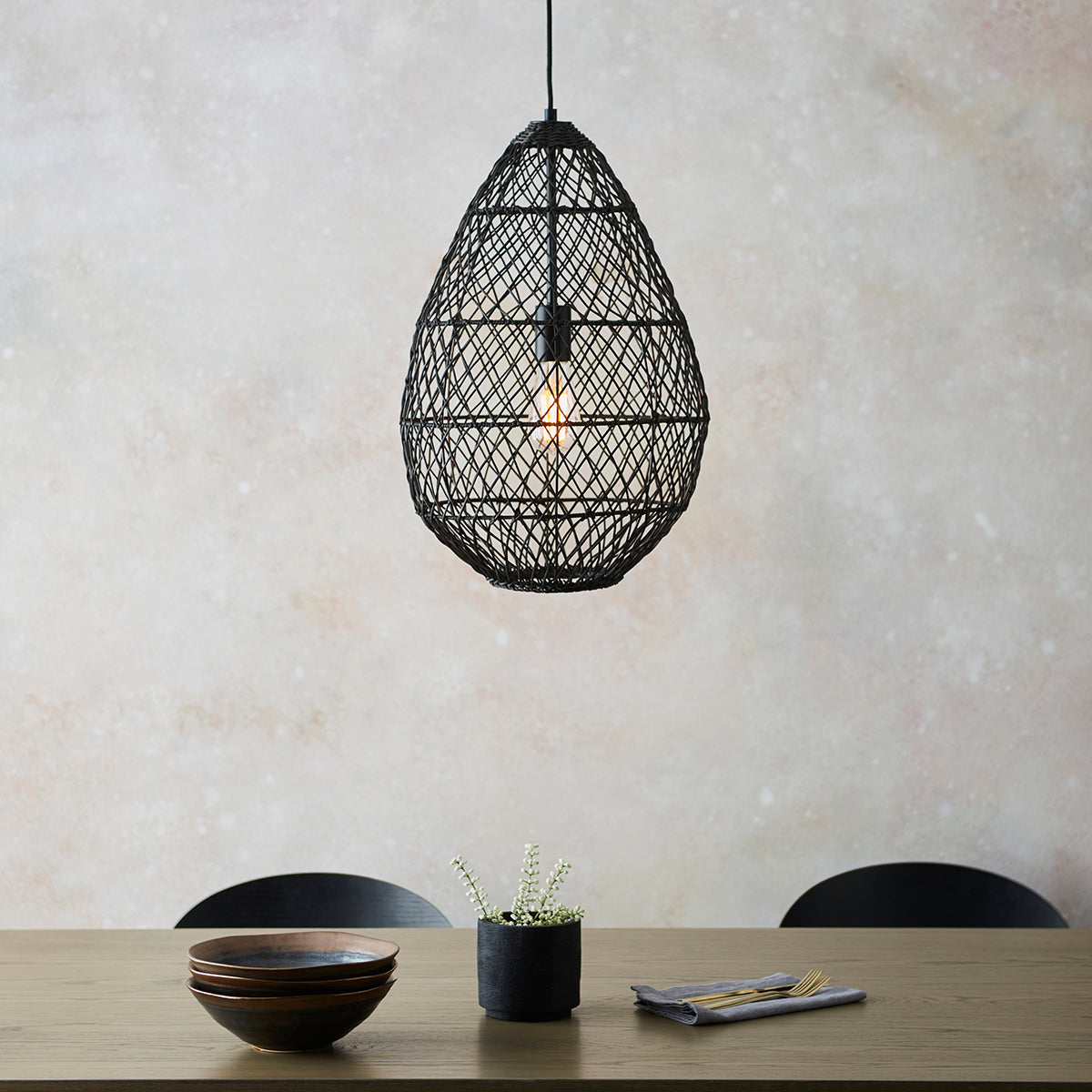 Ezra Pendant in Black Rattan