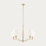 Odell Five Light Pendant in Antique Brass with Vintage White Fabric