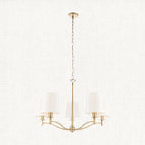 Odell Five Light Pendant in Antique Brass with Vintage White Fabric