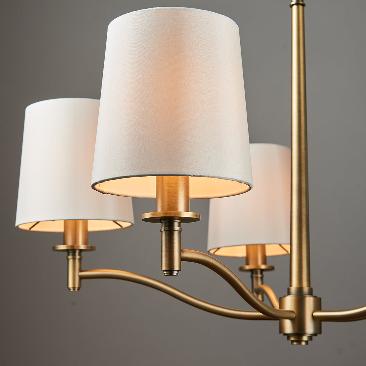 Odell Five Light Pendant in Antique Brass with Vintage White Fabric