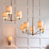 Odell Five Light Pendant in Antique Brass with Vintage White Fabric