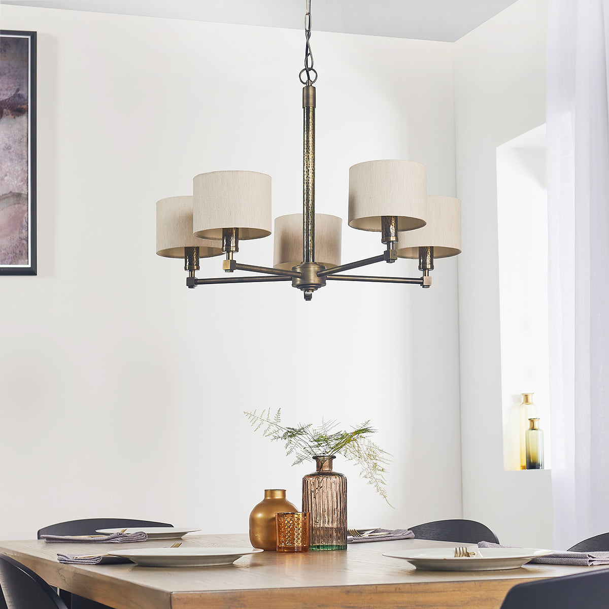 Isaac Five Light Pendant in Hammered Bronze