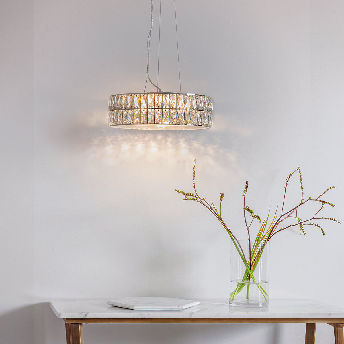 Elara Clear Crystal Five Light Pendant in Chrome