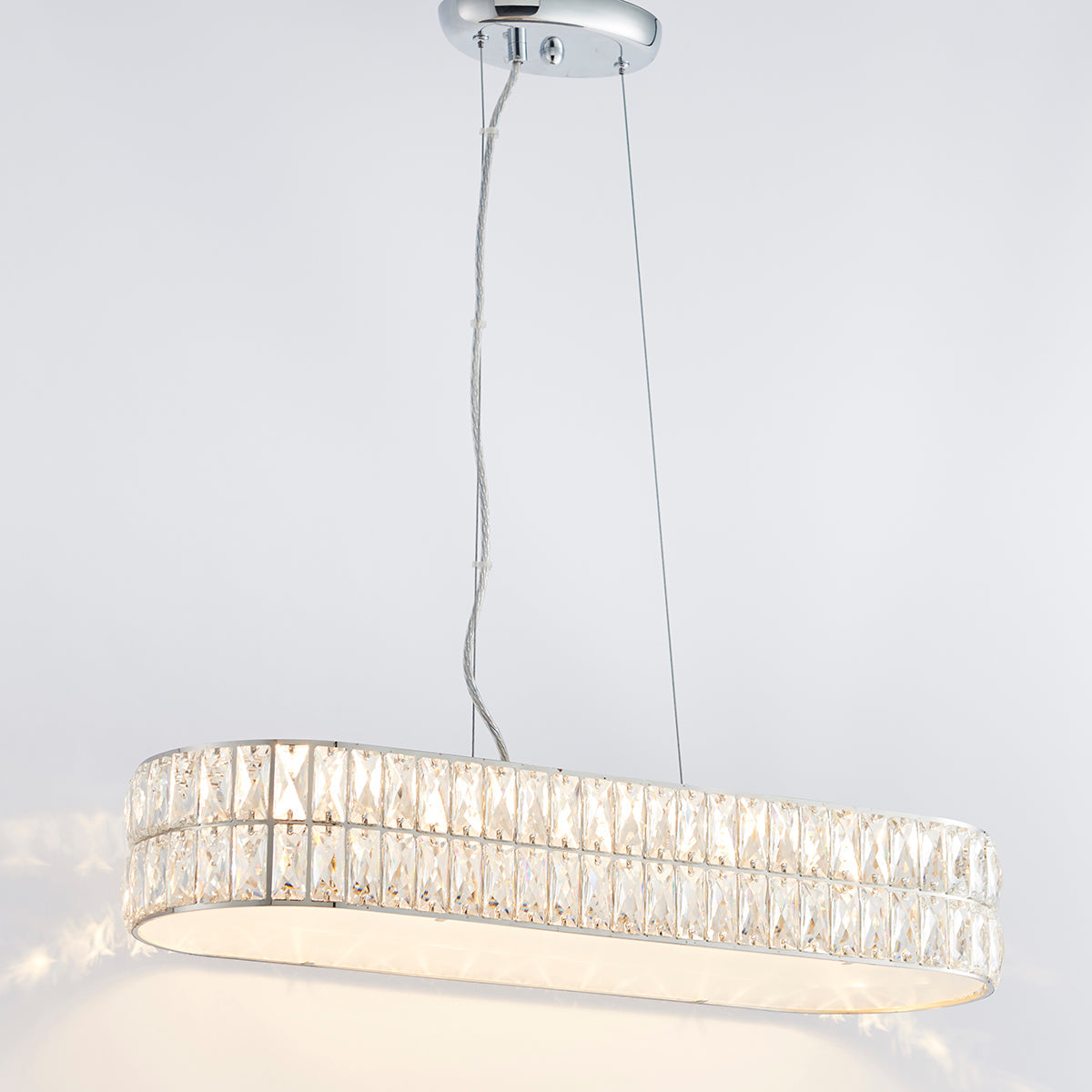 Elara Clear Crystal Five Light Linear Pendant in Chrome