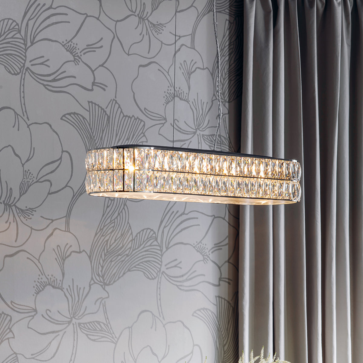 Elara Clear Crystal Five Light Linear Pendant in Chrome