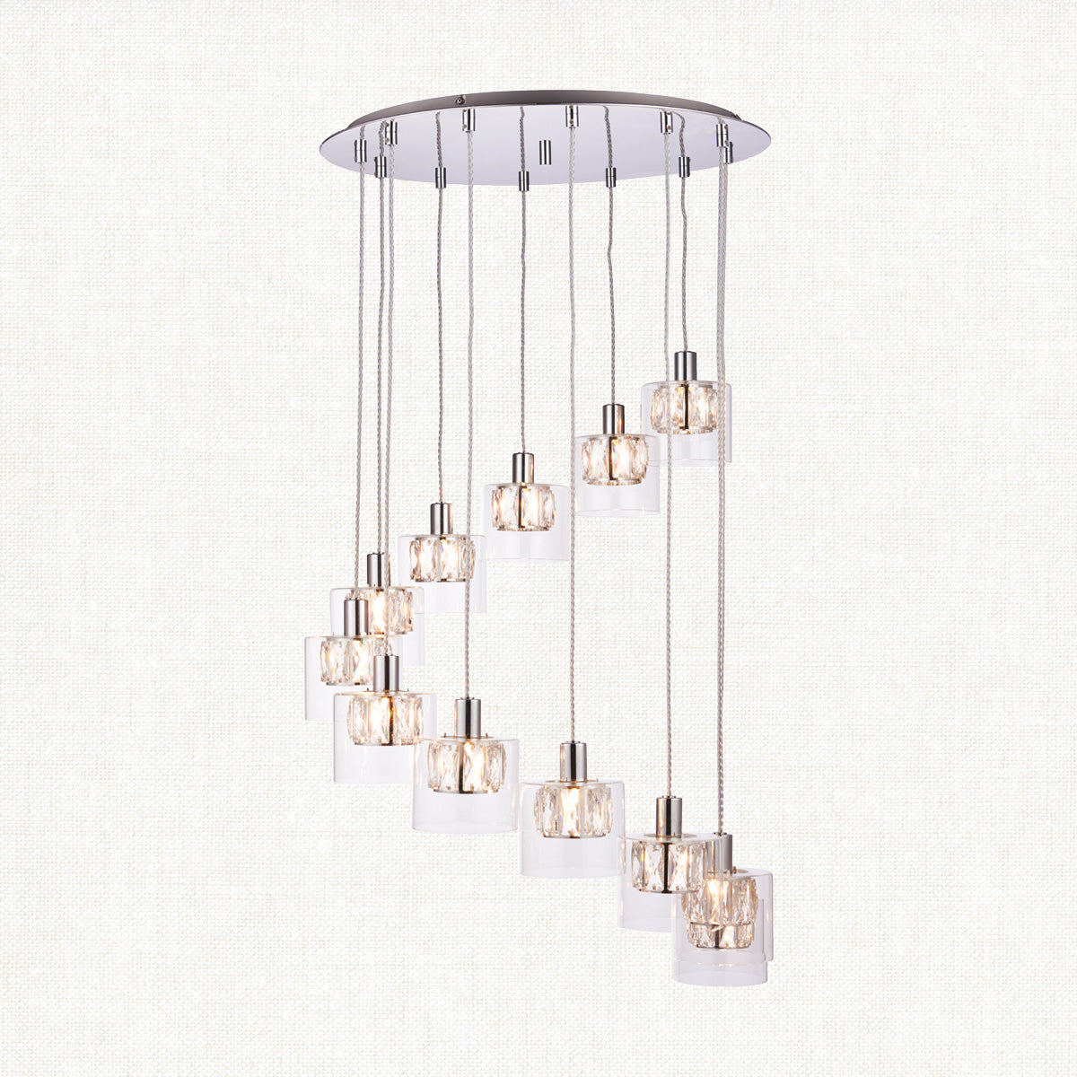 Elara Clear Glass Twelve Light Pendant in Chrome