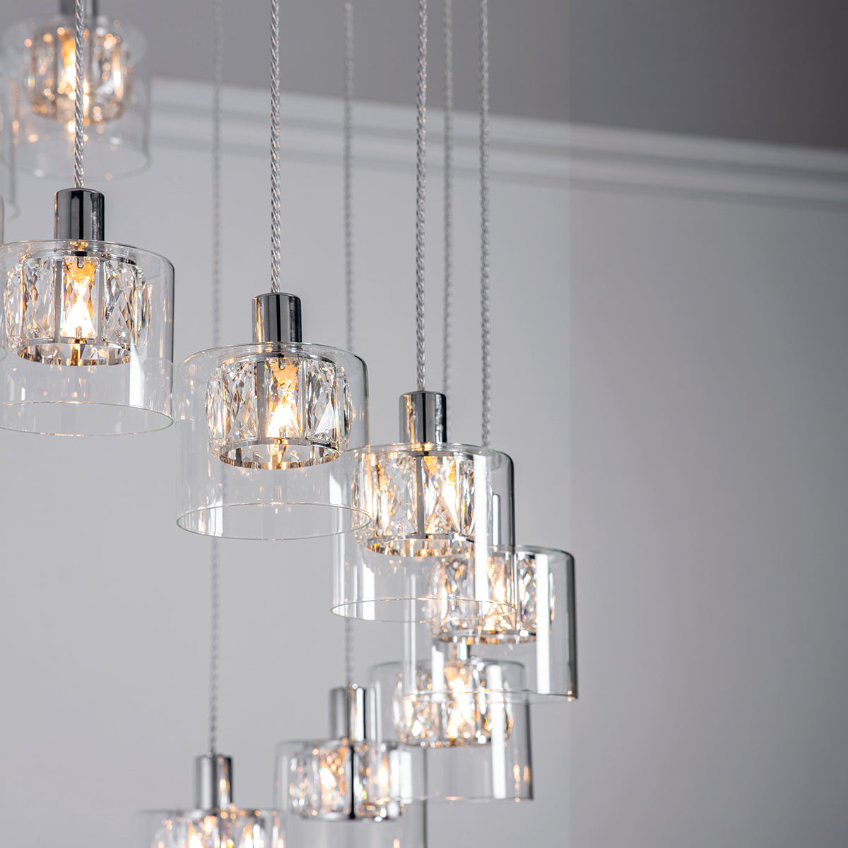 Elara Clear Glass Twelve Light Pendant in Chrome