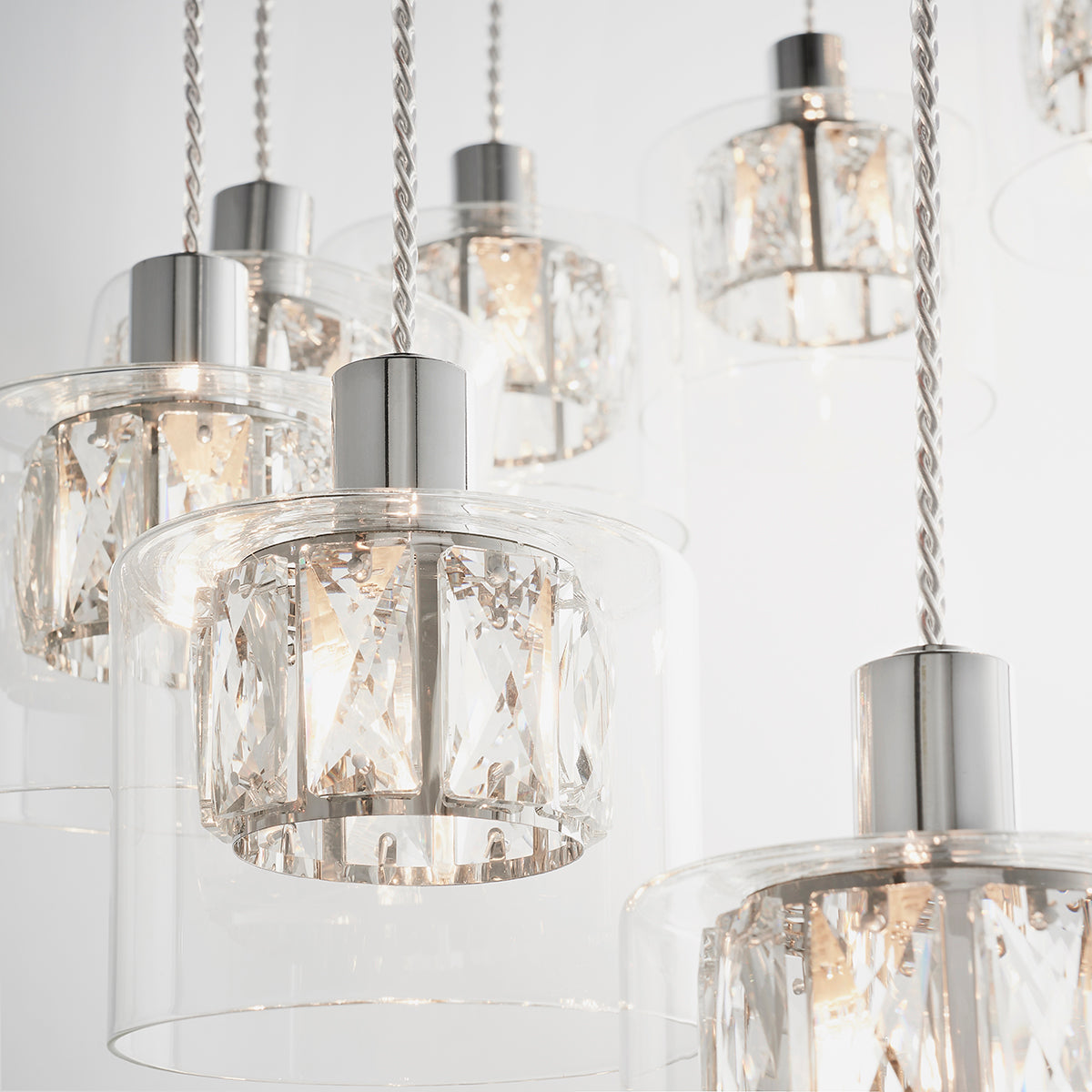 Elara Clear Glass Twelve Light Pendant in Chrome